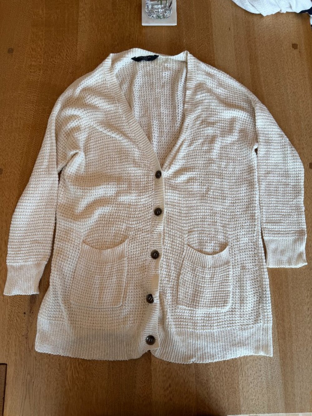 Knot Sisters Cream Waffle Knit Cardigan Sweater Size Small